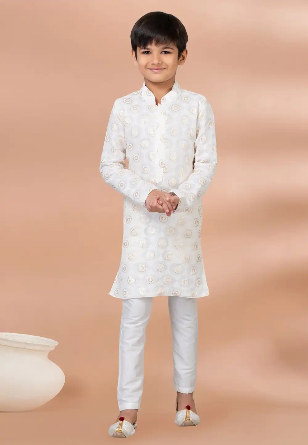 White Viscose Kids Kurta Pajama 288673