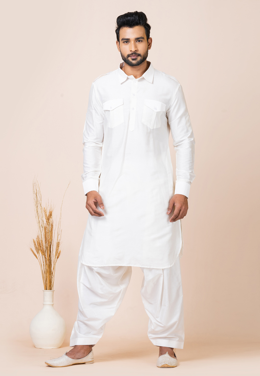 White Viscose Pathani Suit 286238