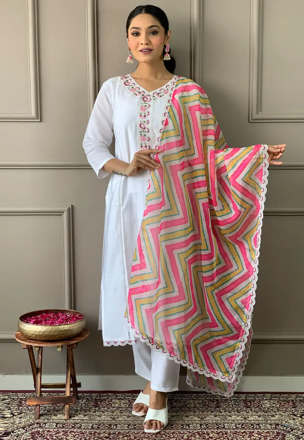 White Viscose Readymade Pakistani Suit 293232