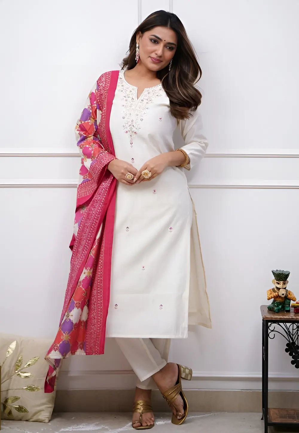 White Viscose Readymade Pakistani Suit 301631