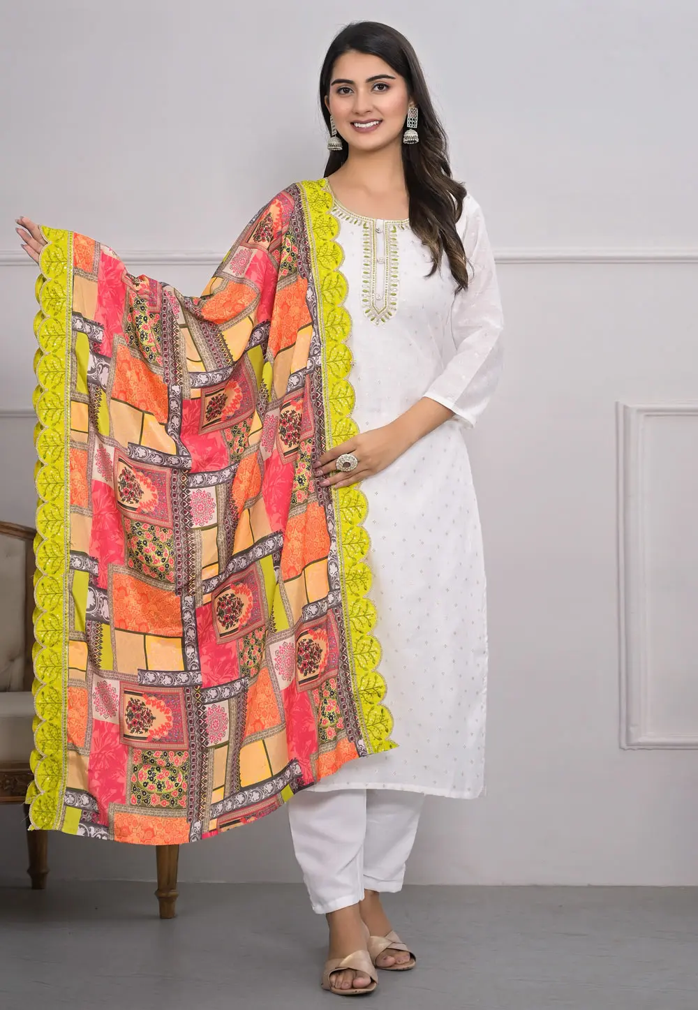 White Viscose Readymade Pakistani Suit 298378