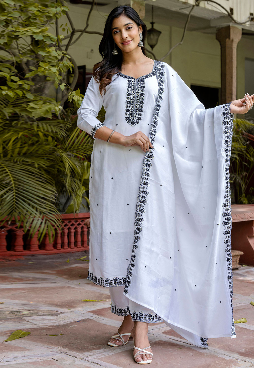 White Viscose Readymade Pant Style Suit 309151