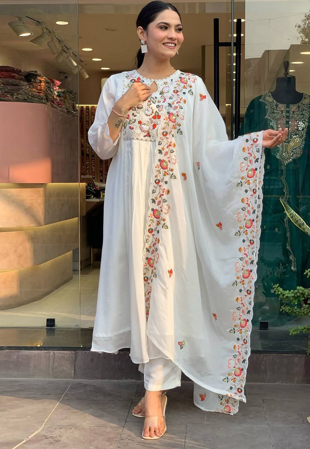 White Viscose Readymade Pant Style Suit 309483