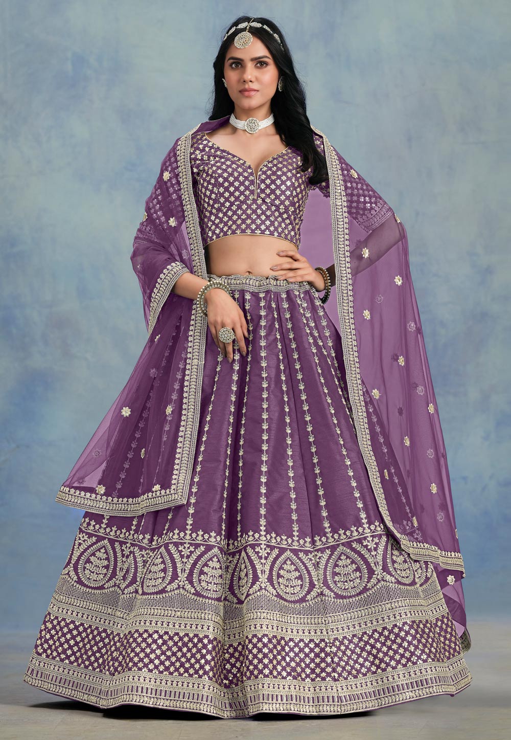 Wine Art Silk Circular Lehenga Choli 310239