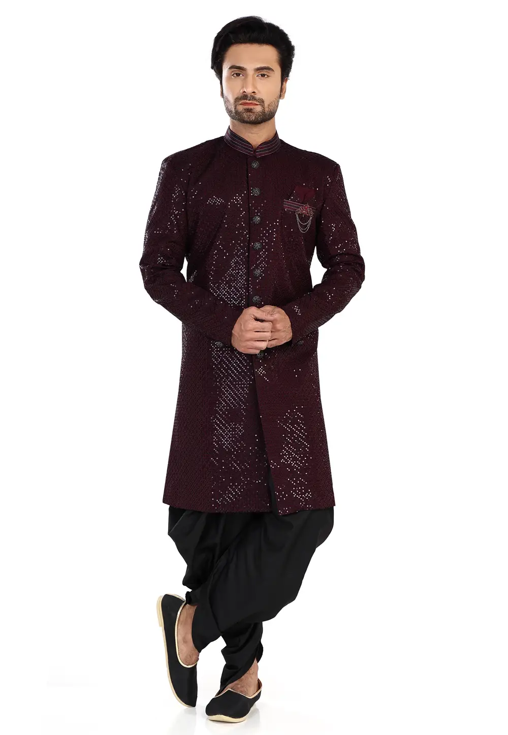 Wine Art Silk Indo Western Suit 295296