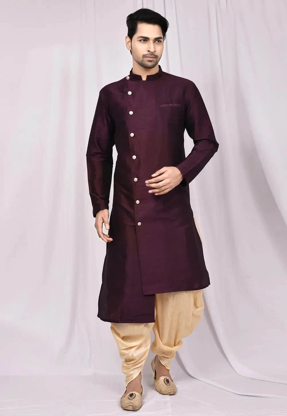 Wine Art Silk Indo Western Suit 300253