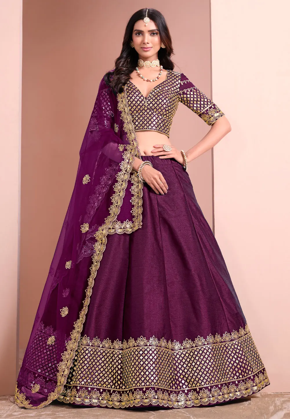 Wine Art Silk Lehenga Choli 304232