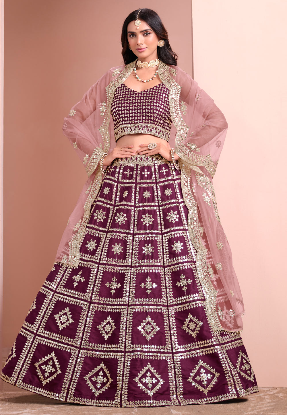 Wine Art Silk Lehenga Choli 305101