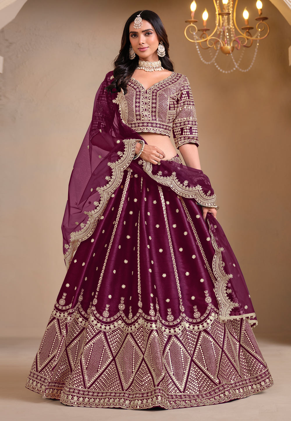 Wine Art Silk Lehenga Choli 305735