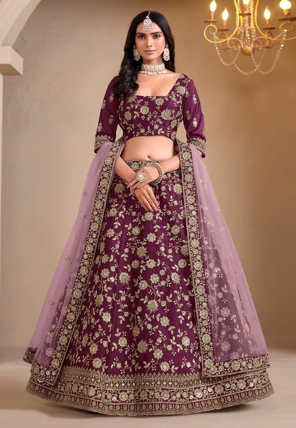 Wine Art Silk Lehenga Choli 303246