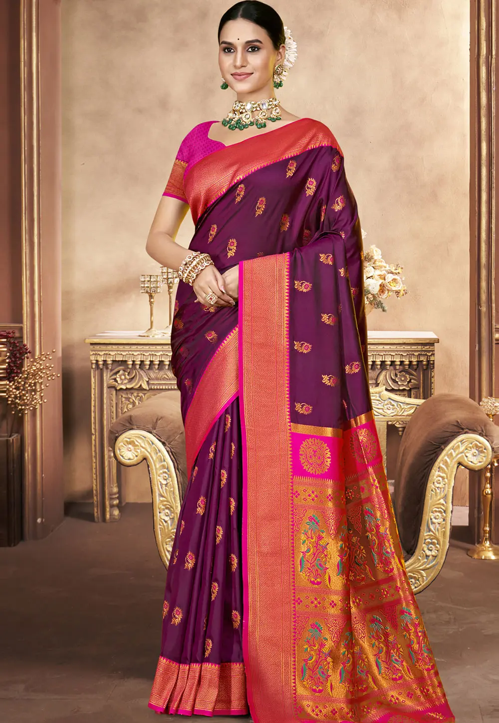 Wine Art Silk Paithani Saree 303065