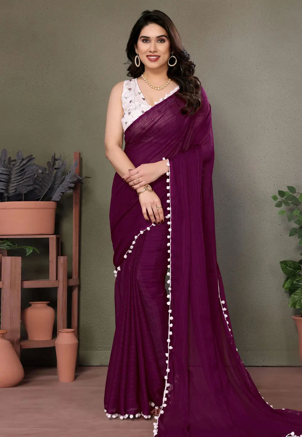 Wine Art Silk Saree With Blouse 301993