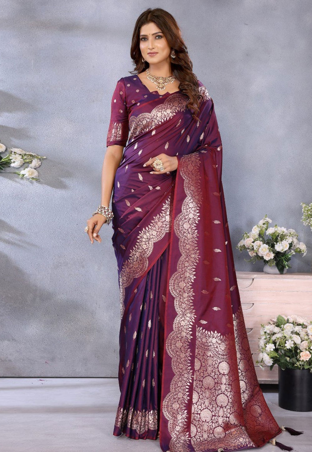 Wine Banarasi Silk Saree 311203