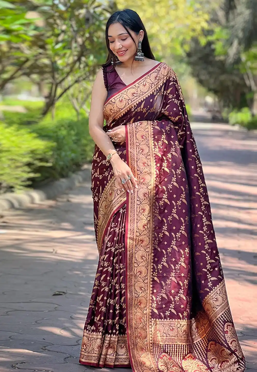 Wine Banarasi Silk Saree 294130