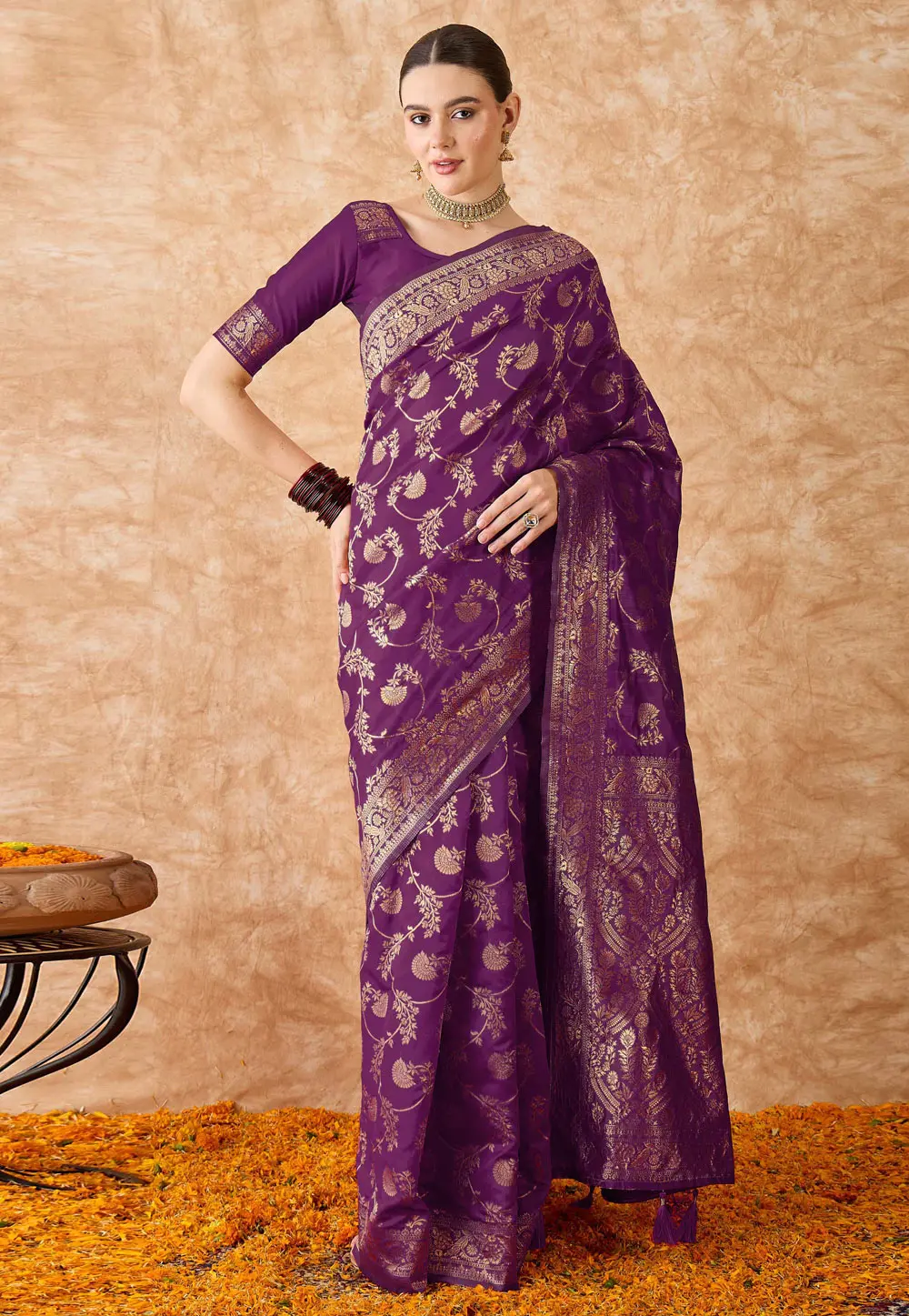 Wine Banarasi Silk Saree 301520