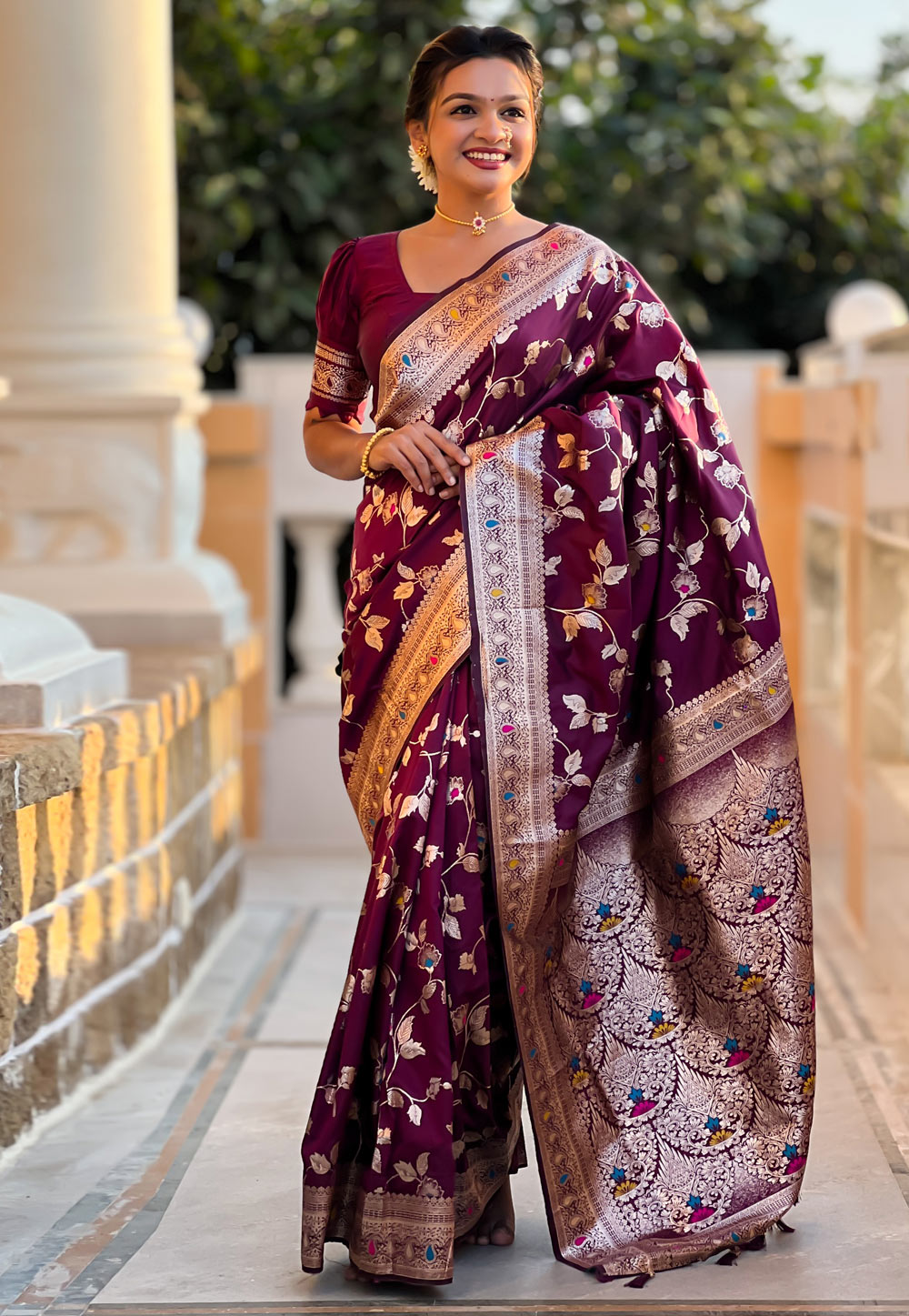 Wine Banarasi Silk Saree 305604