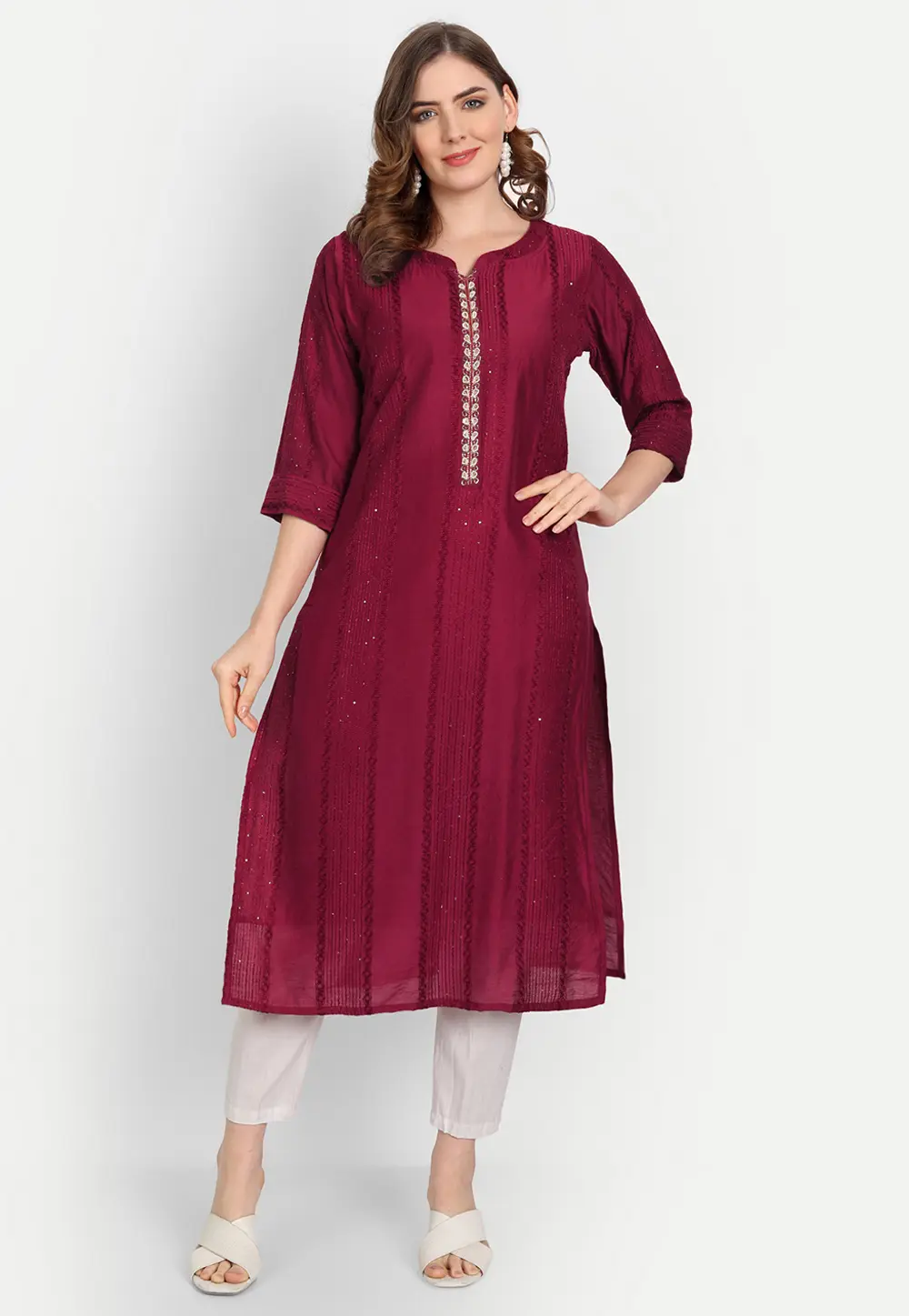 Wine Cambric Cotton Long Tunic 300499