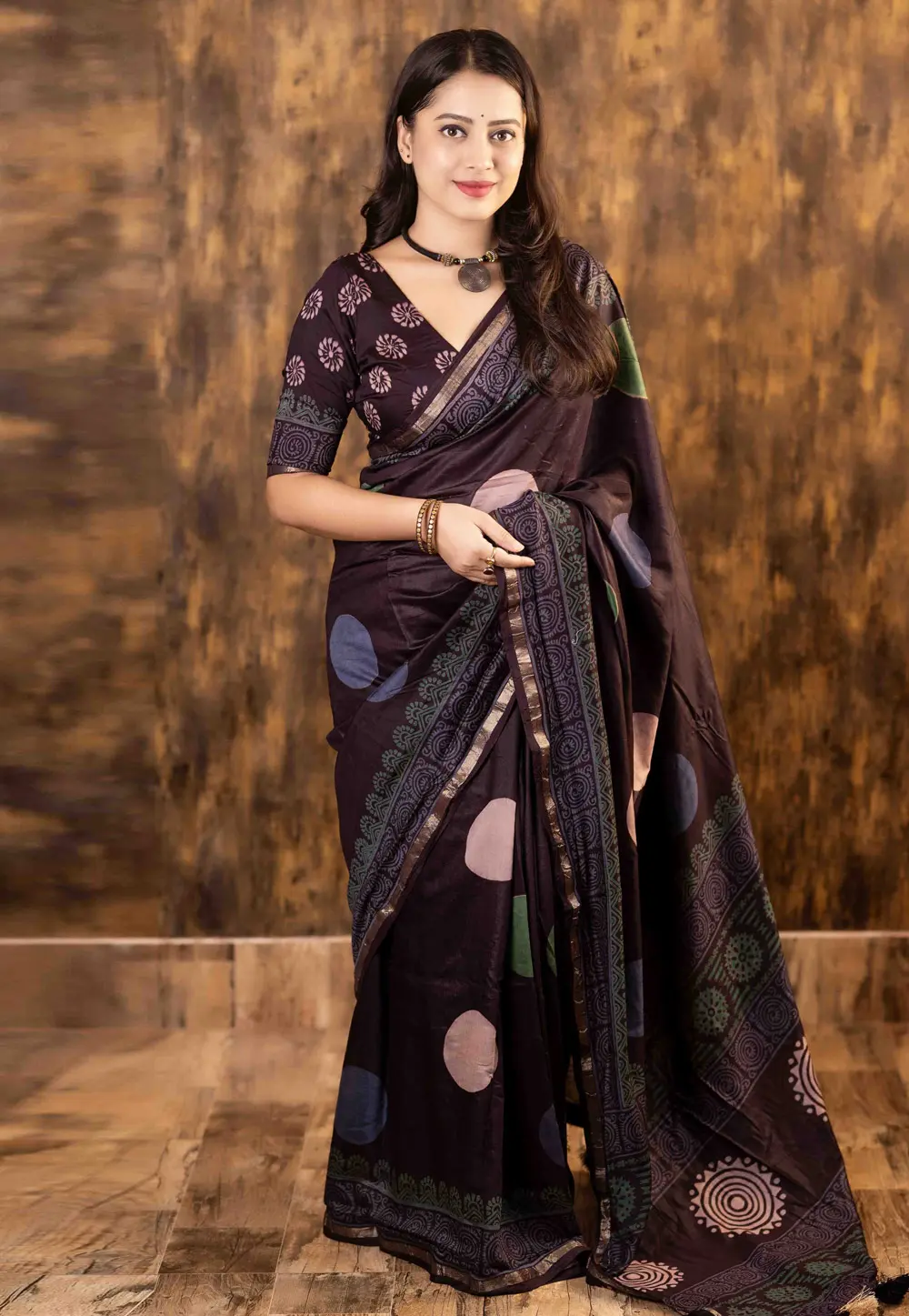 Wine Chanderi Saree With Blouse 303131