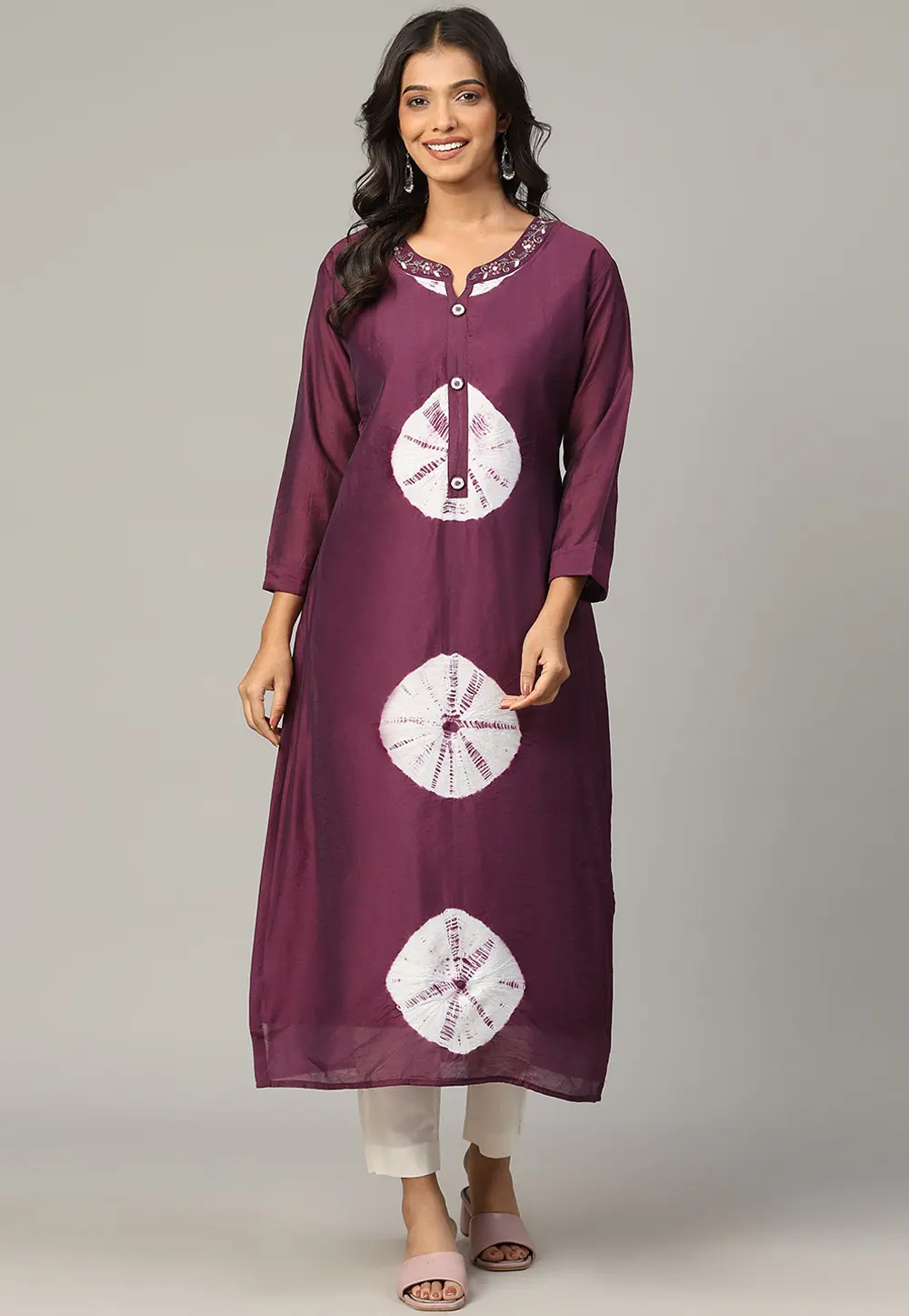 Wine Chanderi Silk Long Kurti 300505