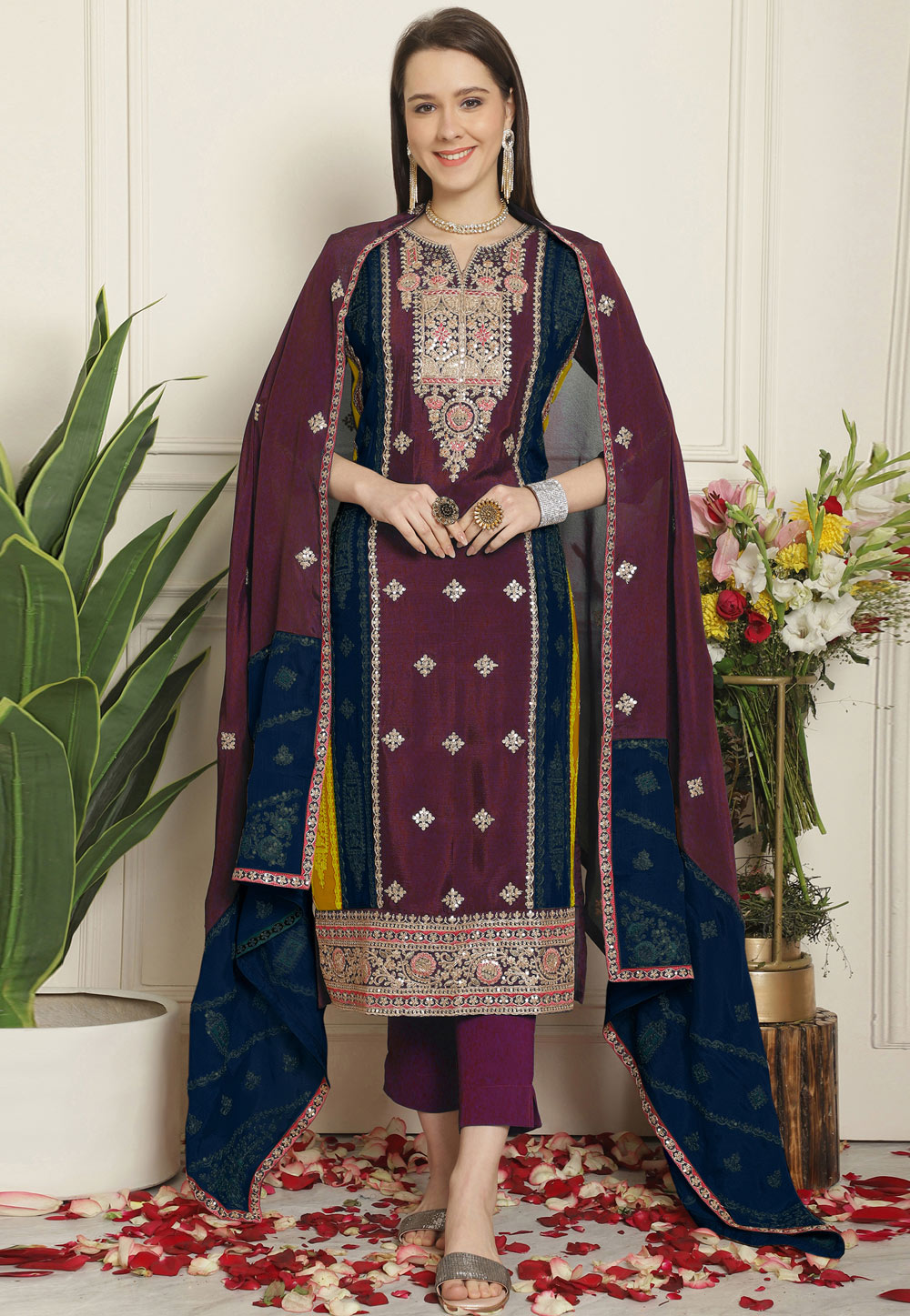Wine Chinon Chiffon Pakistani Suit 309742
