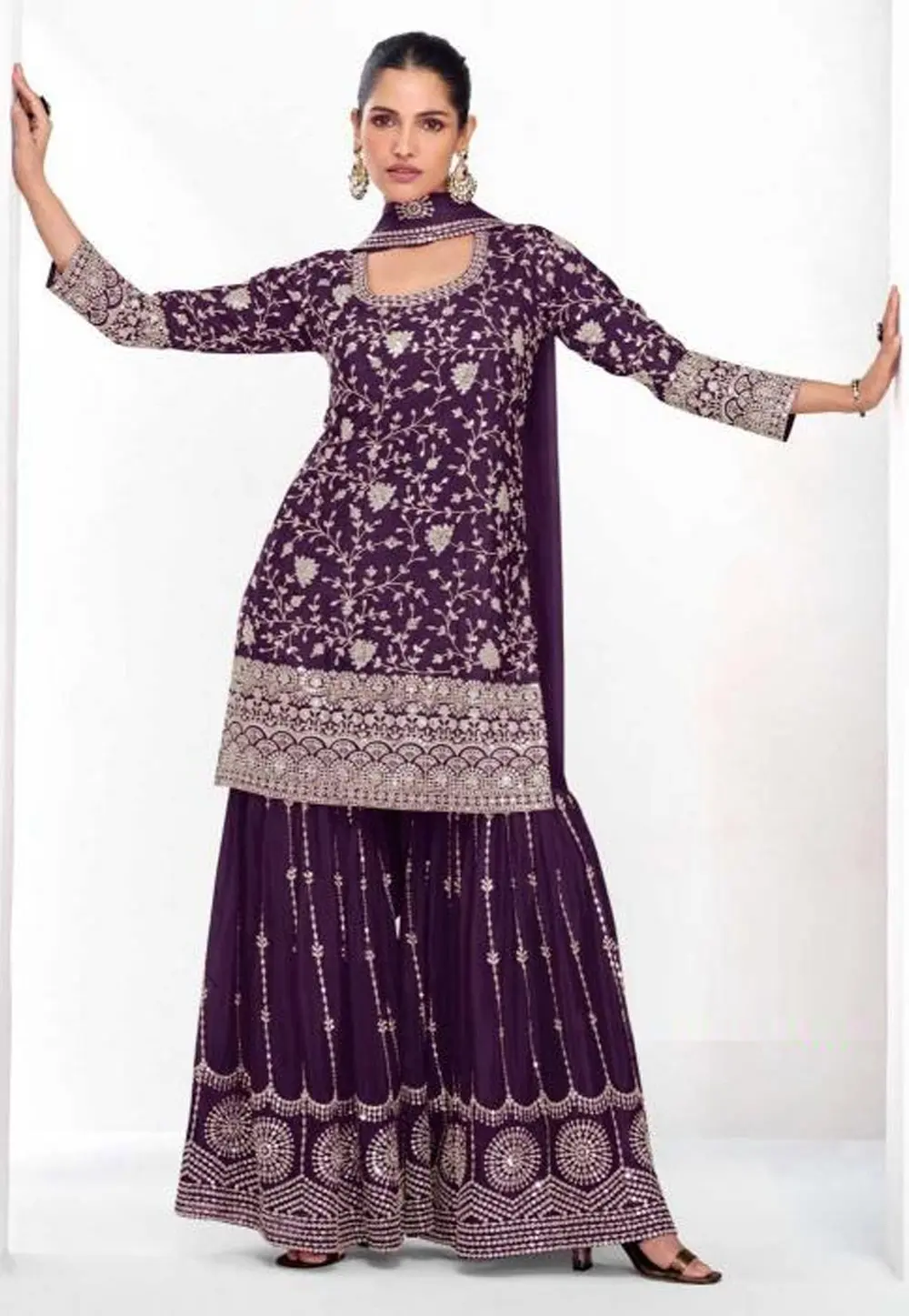 Wine Chinon Gharara Suit 302556