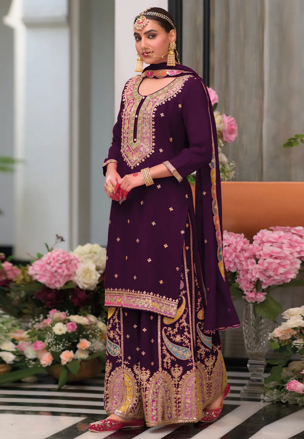 Wine Chinon Readymade Pakistani Suit 299532