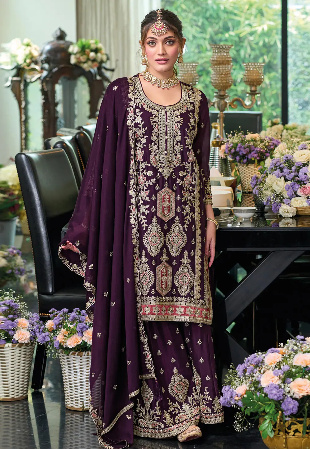 Wine Chinon Readymade Pakistani Suit 298659