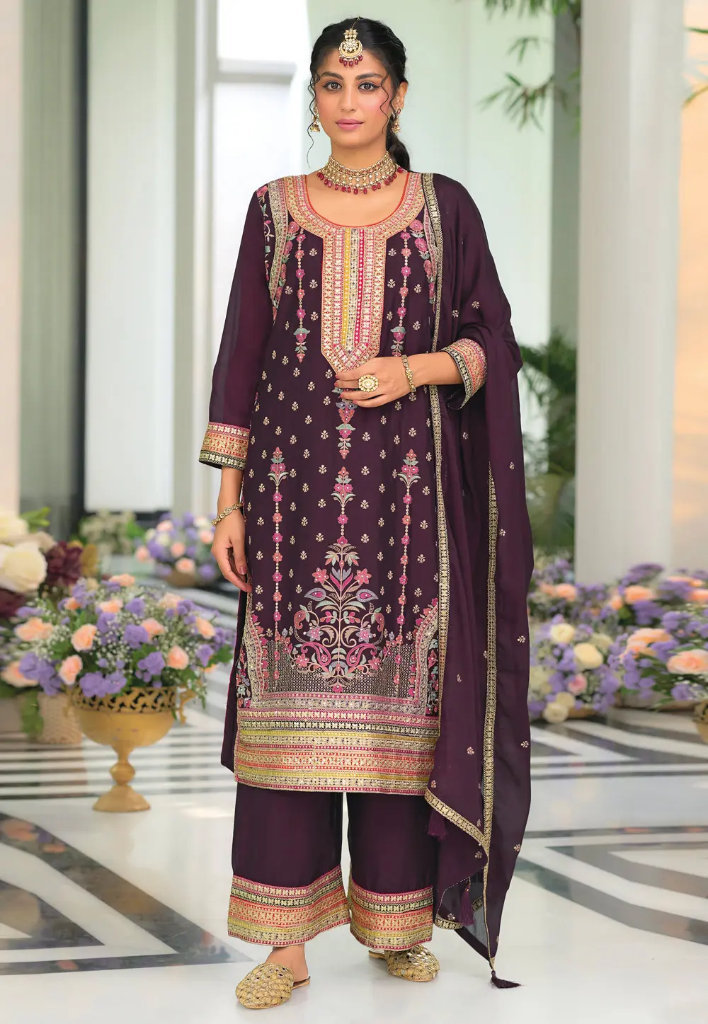 Wine Chinon Readymade Pakistani Suit 298944