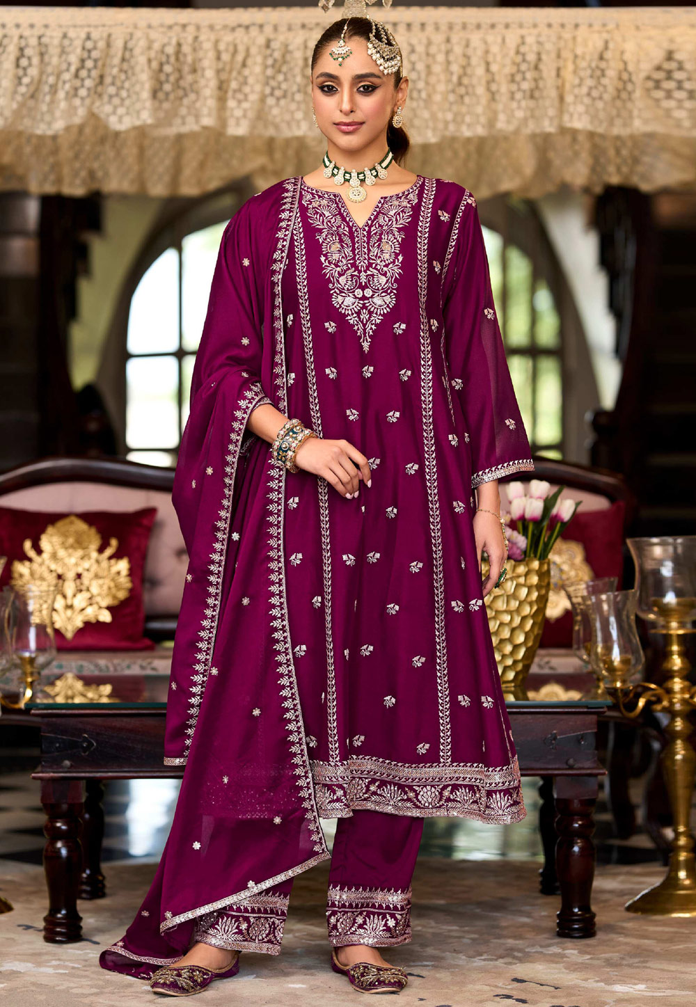 Wine Chinon Readymade Pant Style Suit 309612