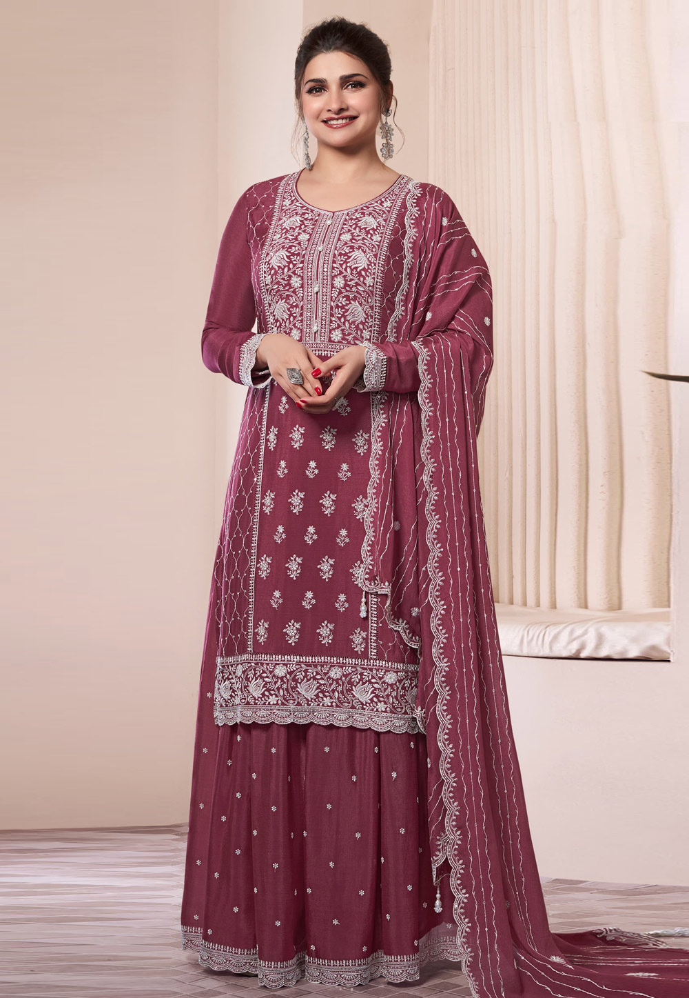 Wine Chinon Sharara Suit 309733