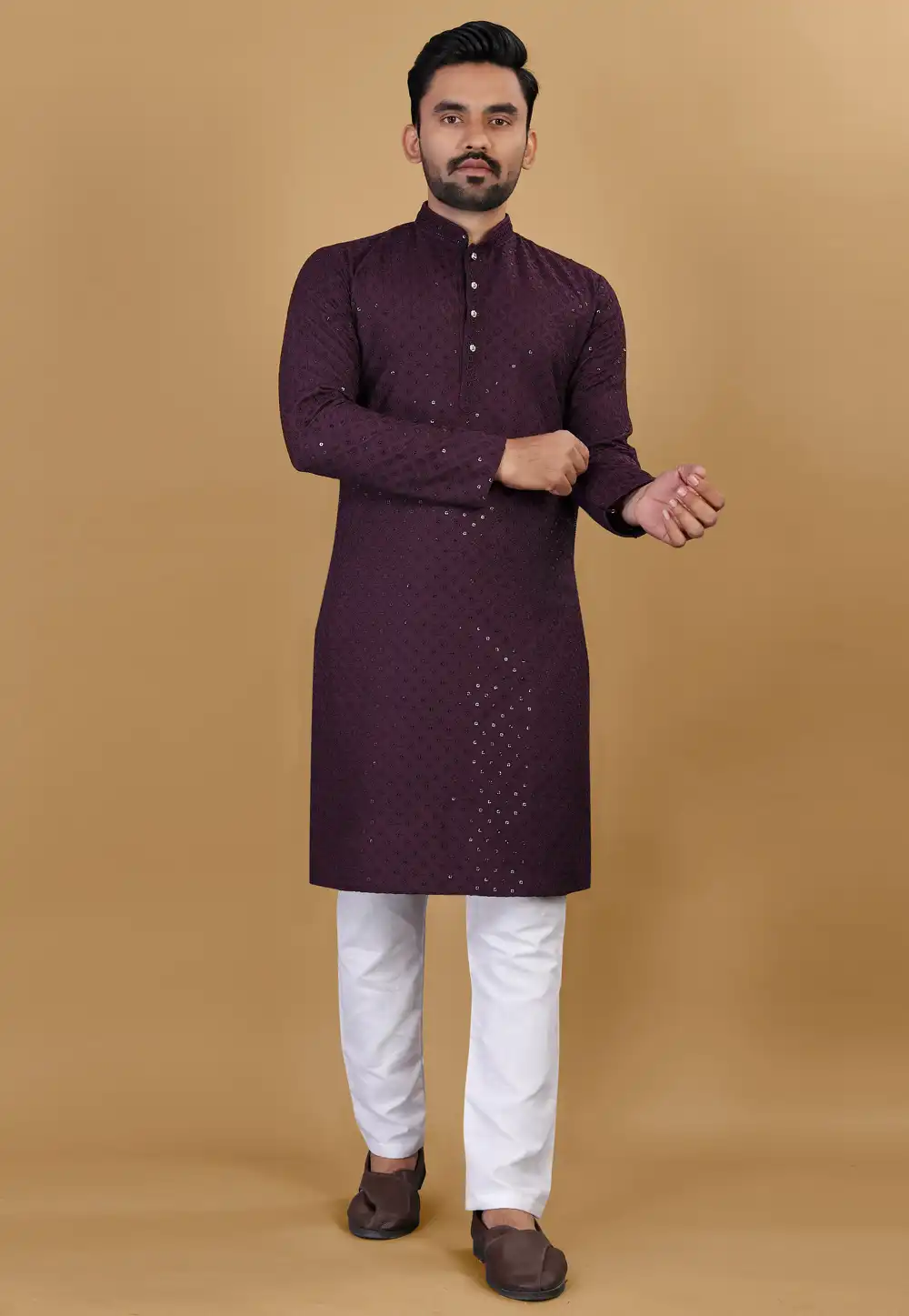 Wine Cotton Kurta Pajama 294002