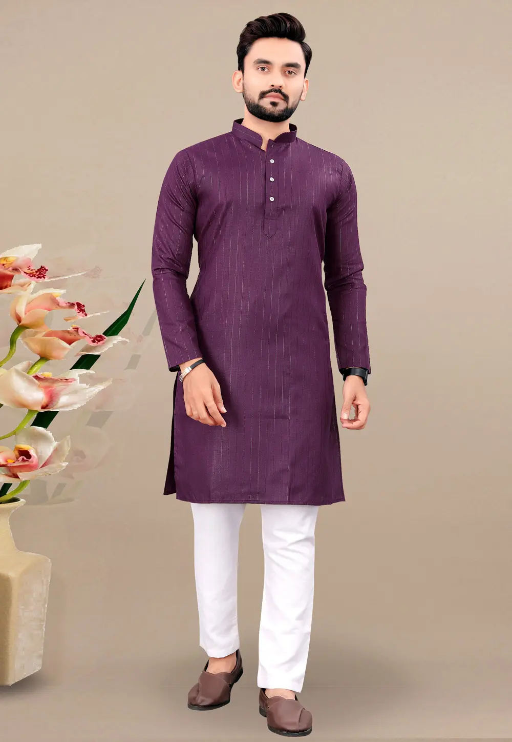 Wine Cotton Kurta Pajama 298443