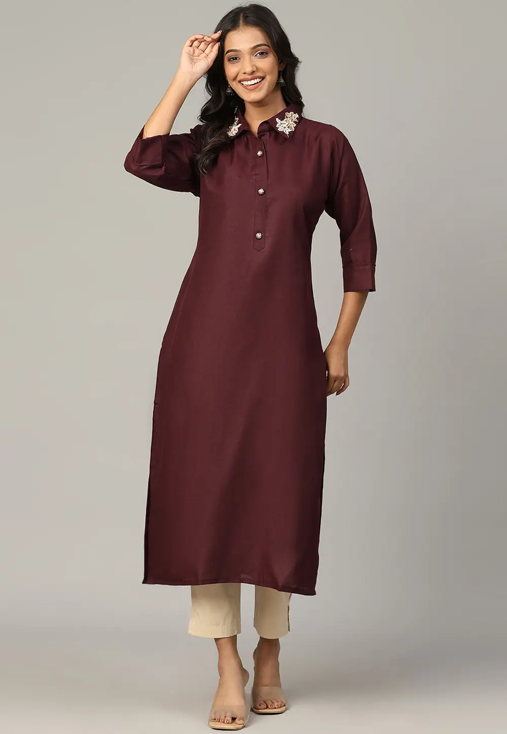 Wine Cotton Long Kurti 300509