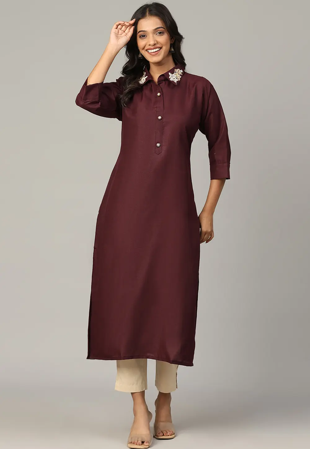 Wine Cotton Long Tunic 303002