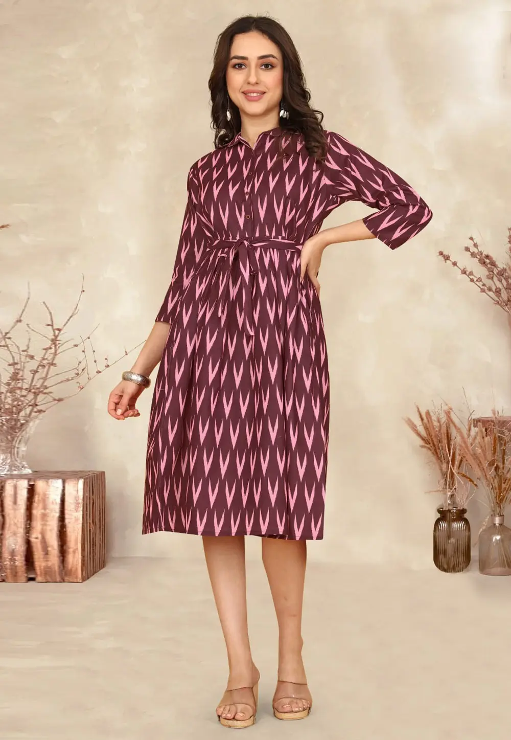 Wine Cotton Printed Tunic 304372