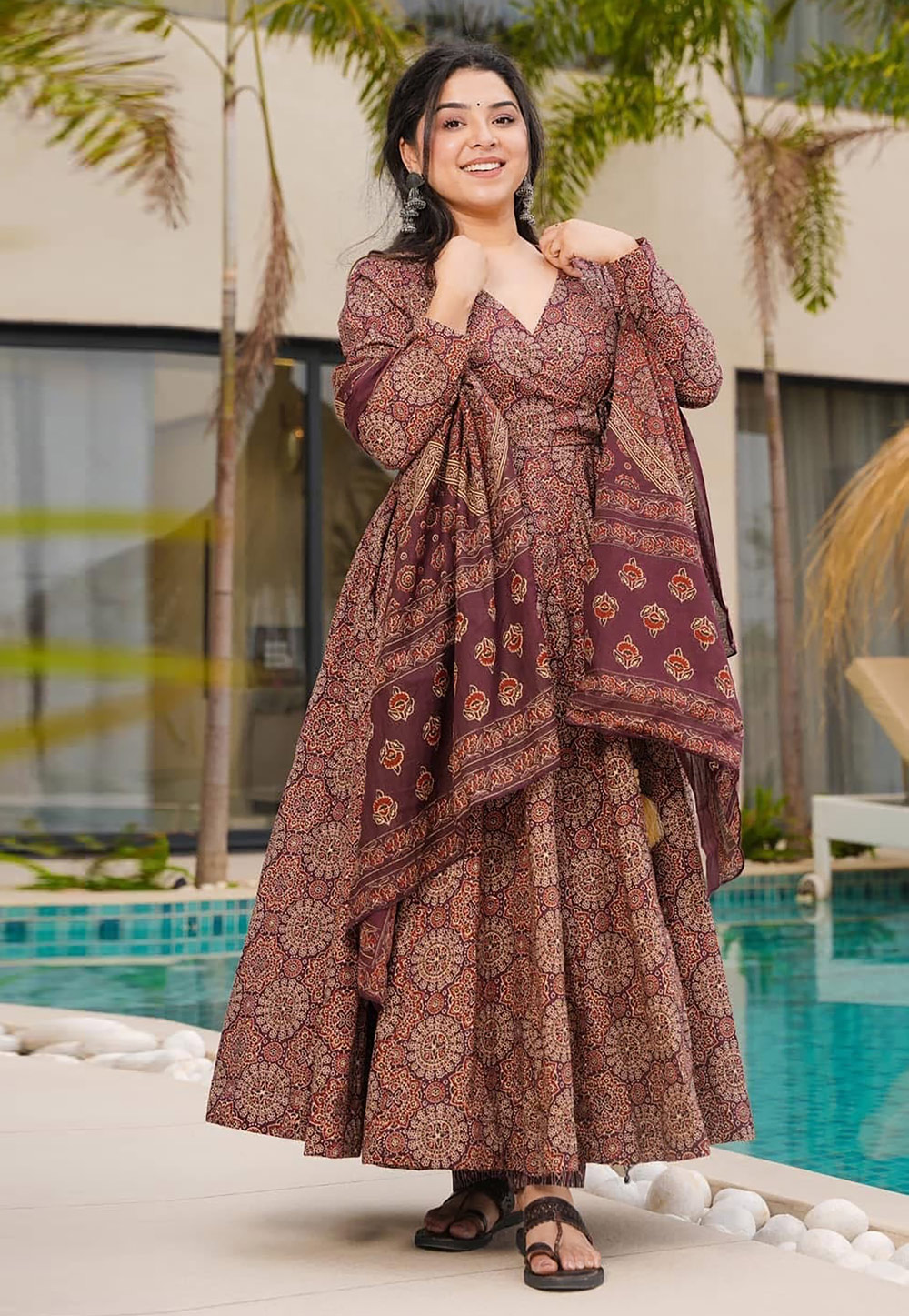 Wine Cotton Readymade Pant Style Suit 309257