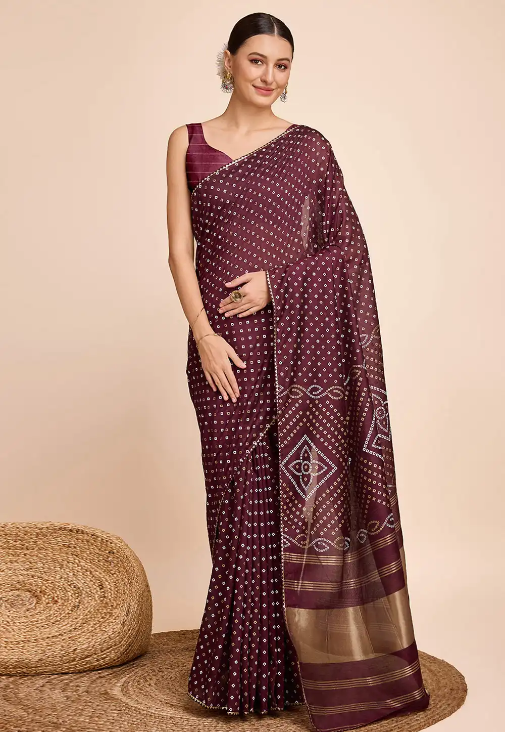 Wine Cotton Saree With Blouse 289402