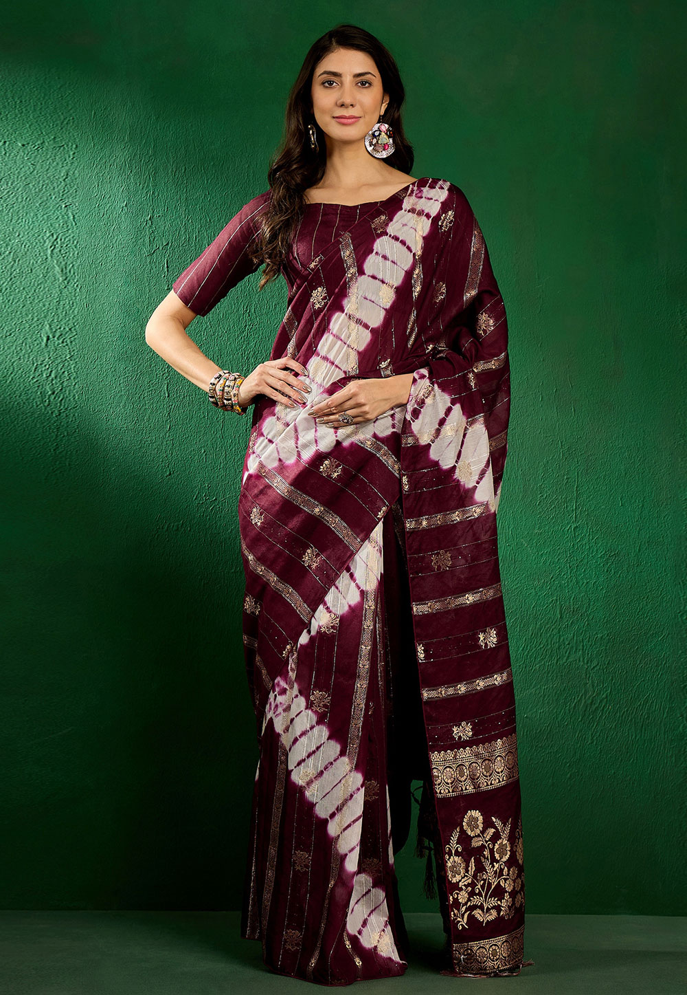 Wine Cotton Saree With Blouse 283521
