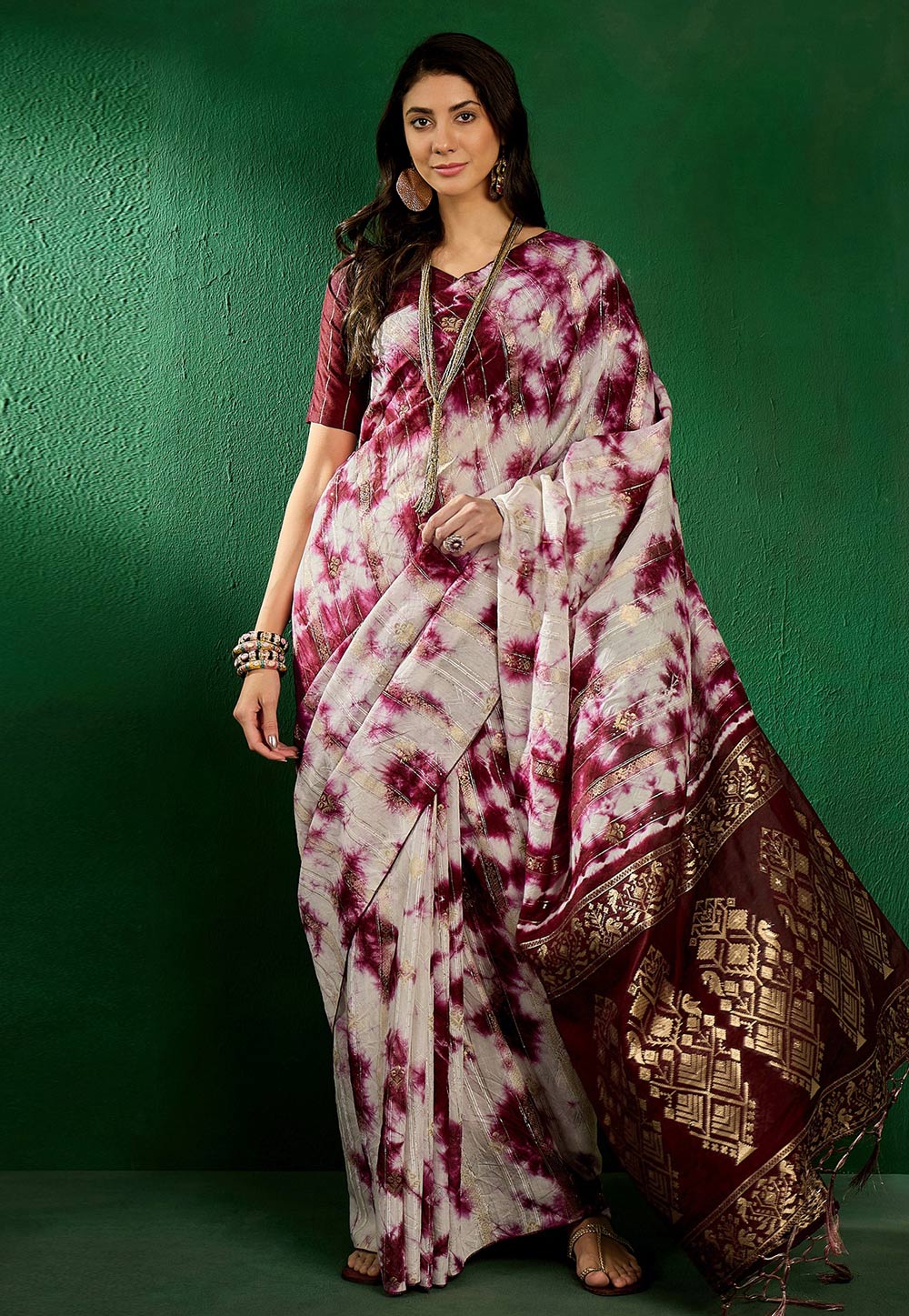 Wine Cotton Saree With Blouse 283523