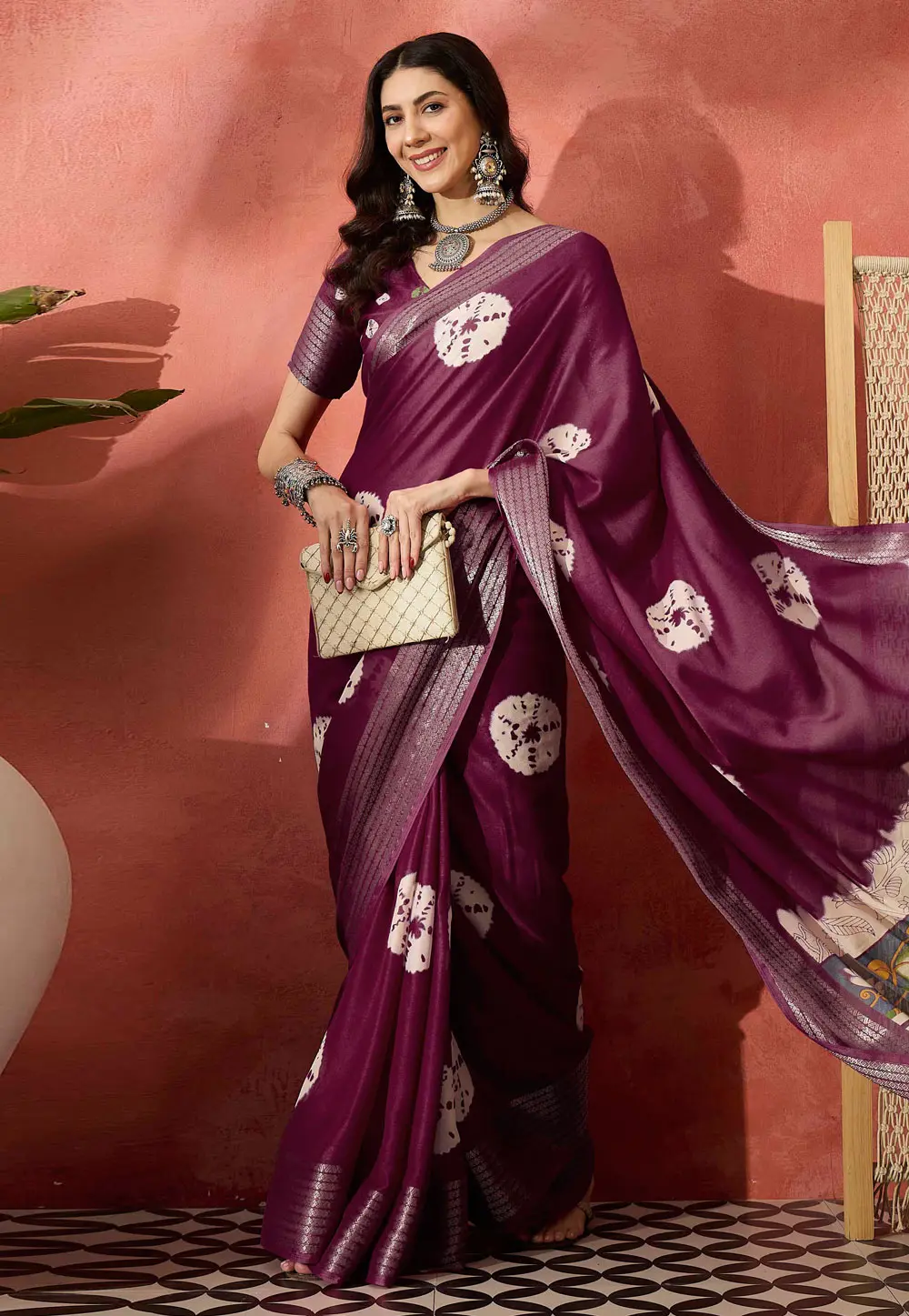 Wine Cotton Silk Saree With Blouse 304700