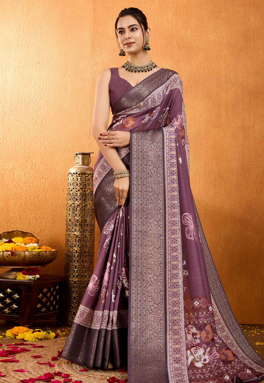 Wine Crepe Silk Saree With Blouse 306152