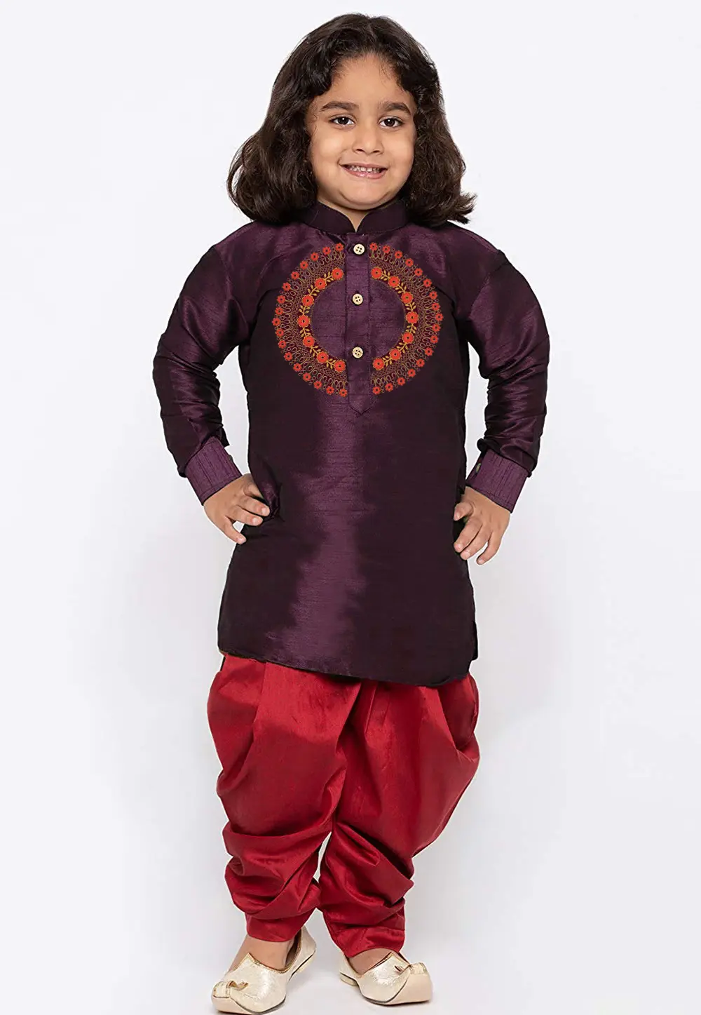 Wine Dupion Silk Kids Dhoti Kurta 301811