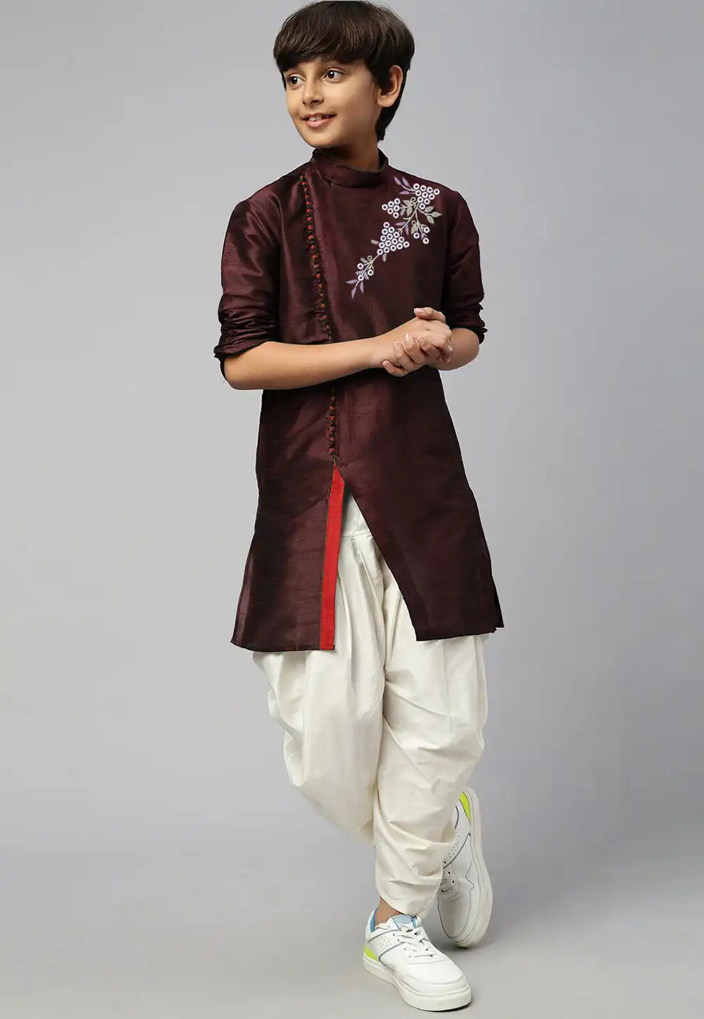 Wine Dupion Silk Kids Dhoti Kurta 289211