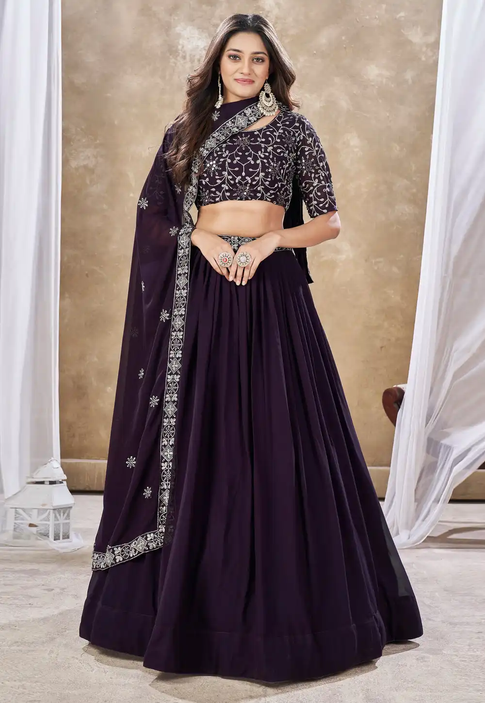 Wine Faux Georgette Circular Lehenga Choli 290984