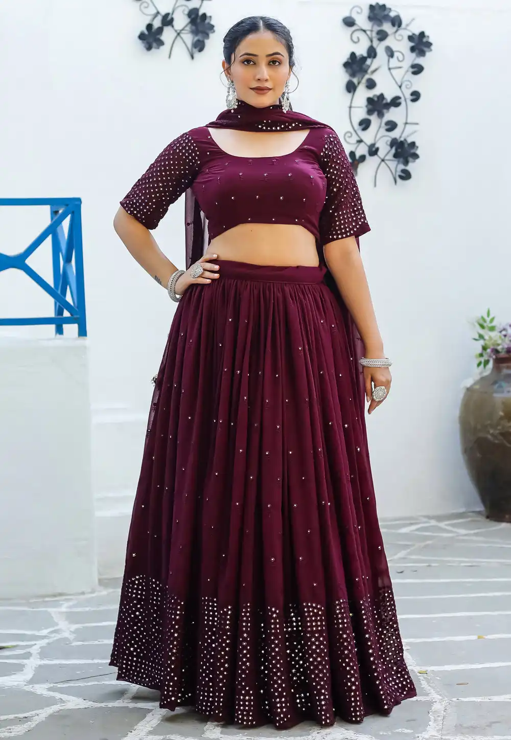 Wine Faux Georgette Lehenga Choli 293352