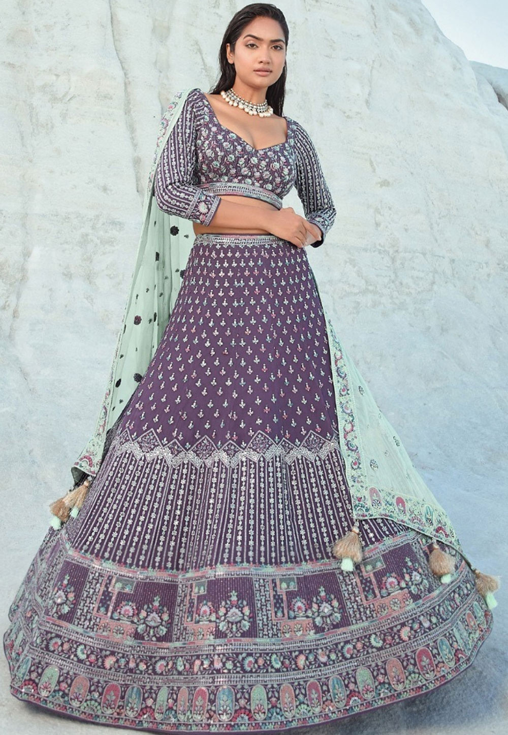 Wine Georgette A Line Lehenga Choli 310242