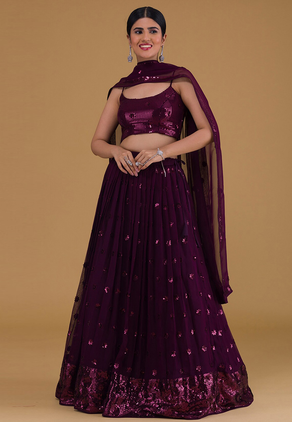 Wine Georgette Circular Lehenga Choli 309184
