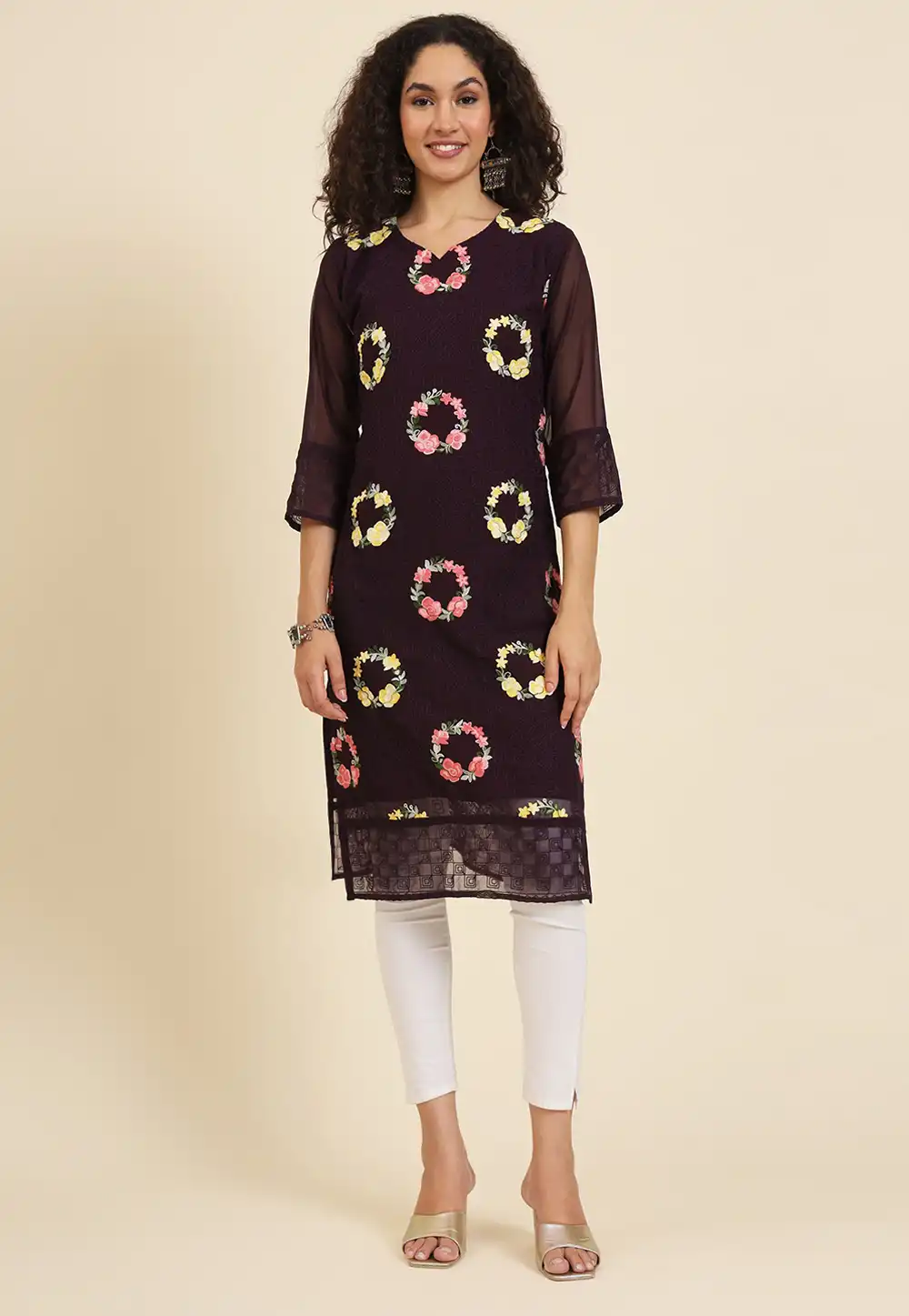 Wine Georgette Kurti 293024