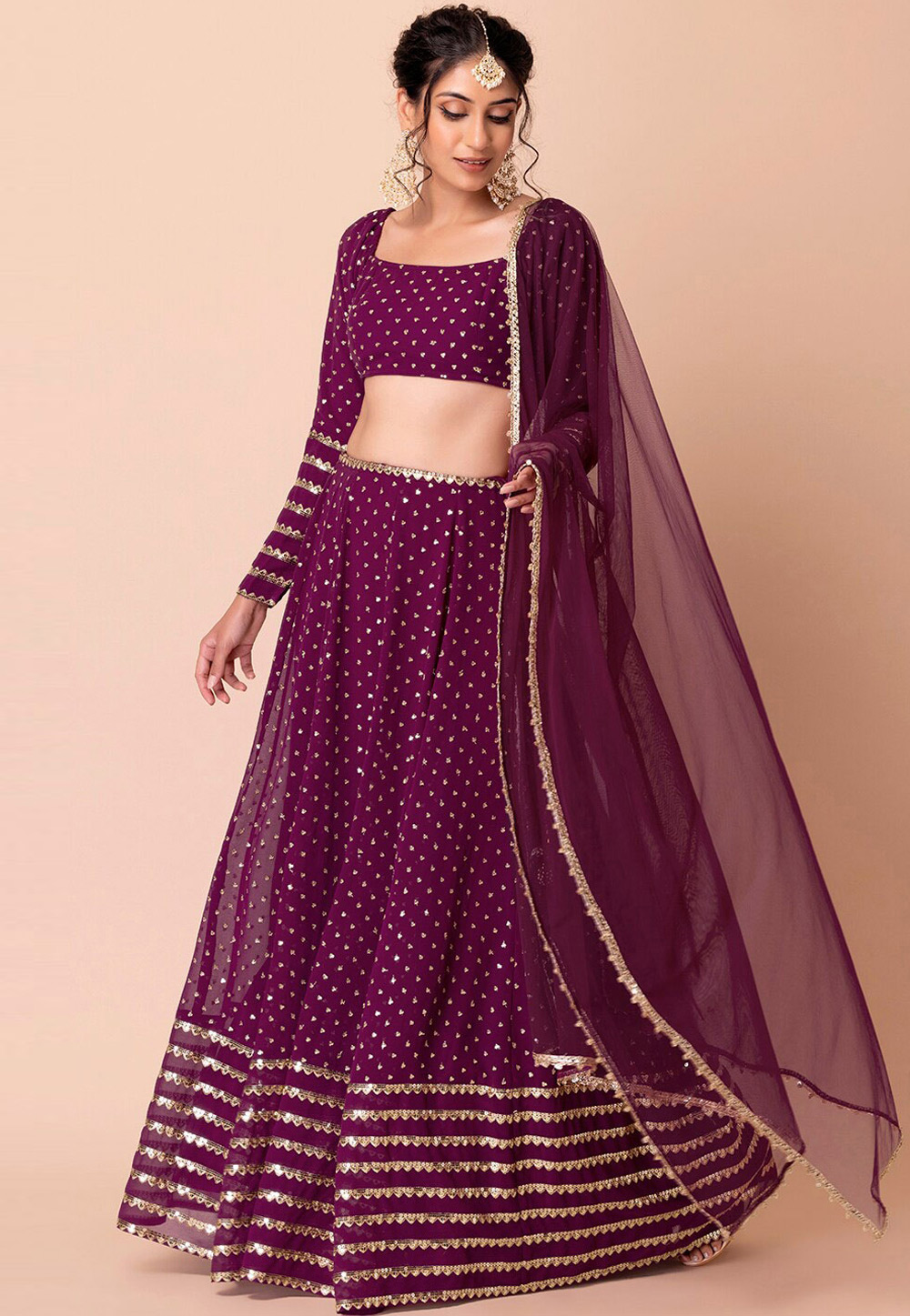 Wine Georgette Lehenga Choli 309186