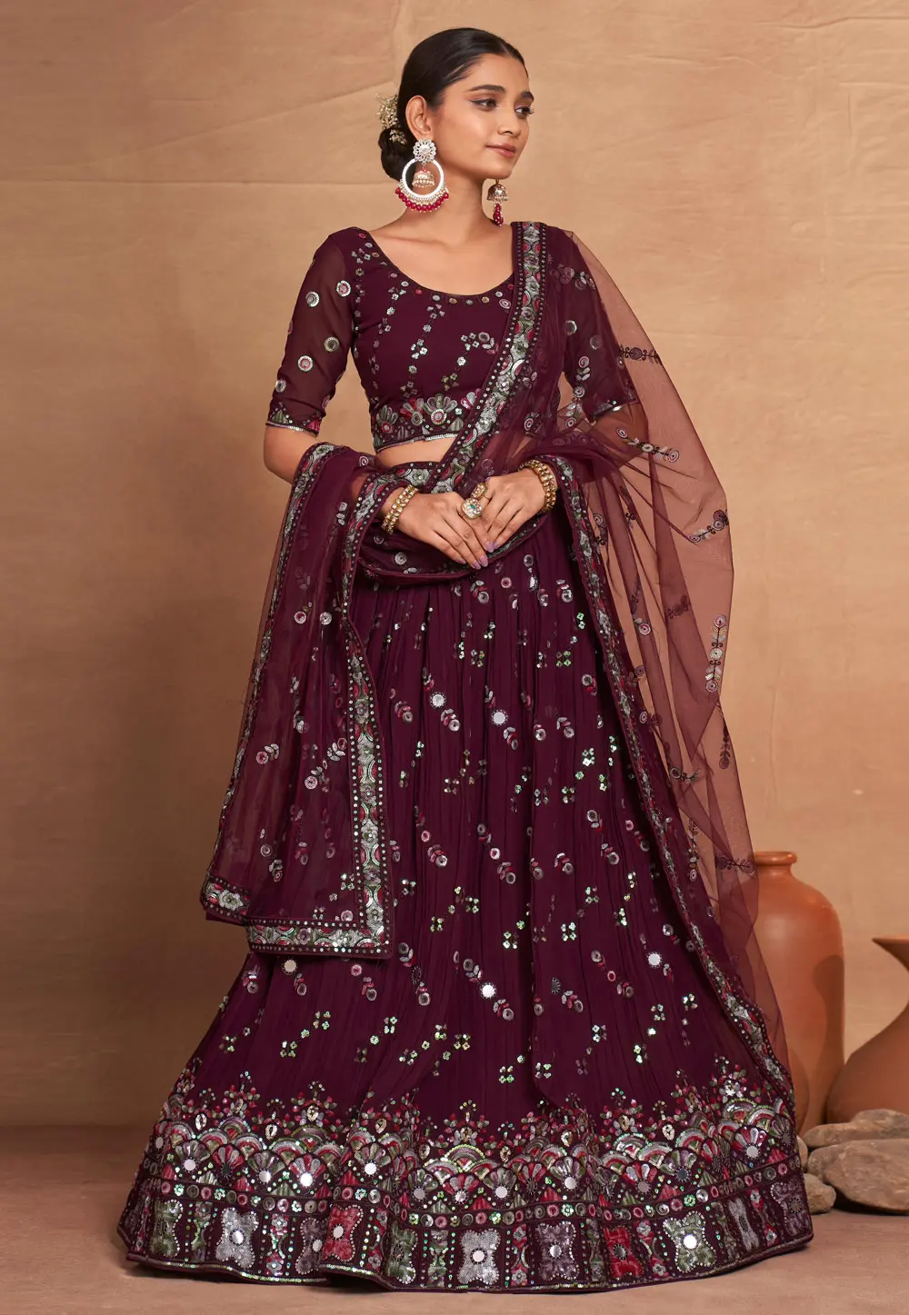 Wine Georgette Lehenga Choli 304806